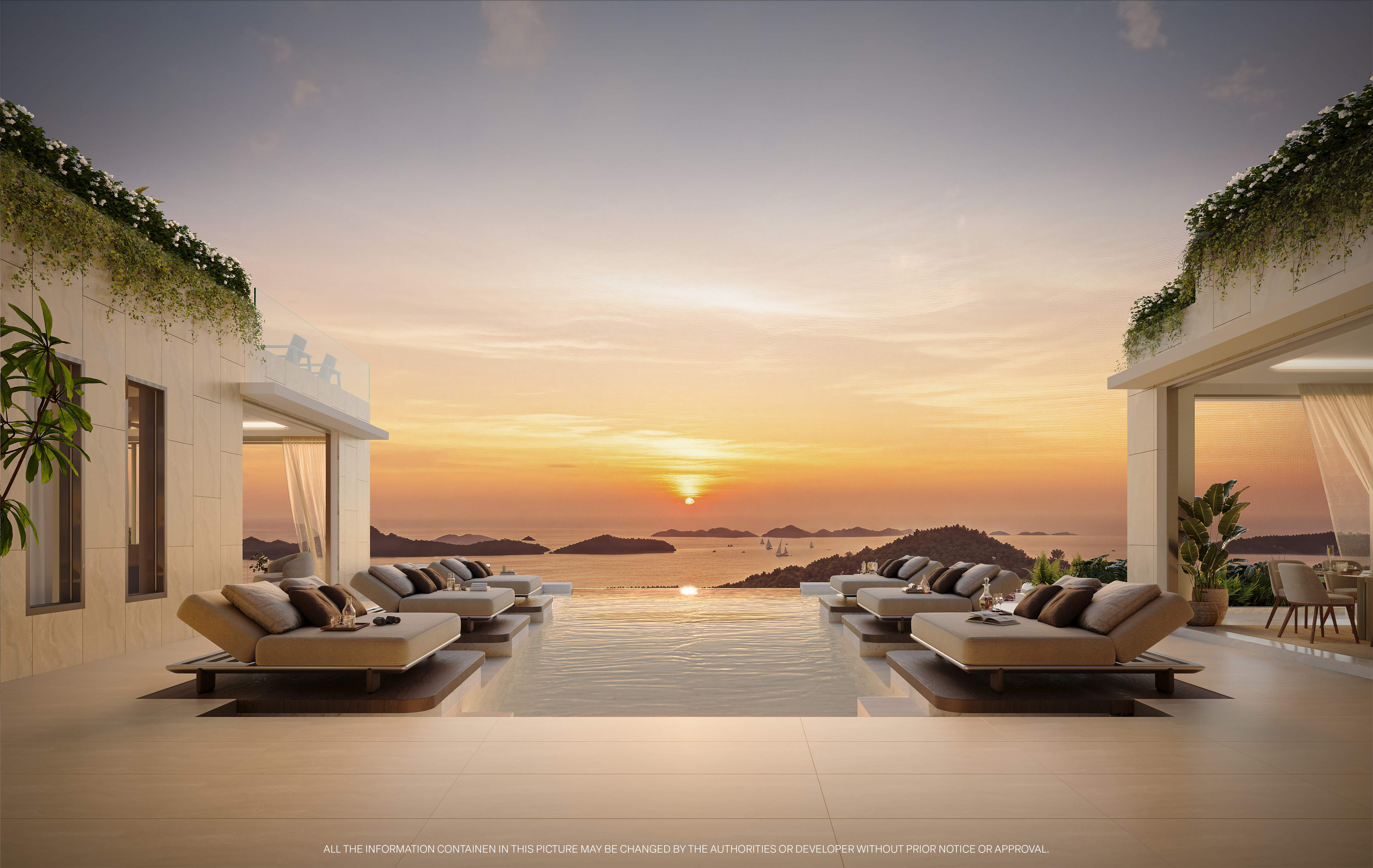 Garden Atlas Bayview villa’s east-facing infinite horizon 15m pool, swim-up bar and 6 daybeds.